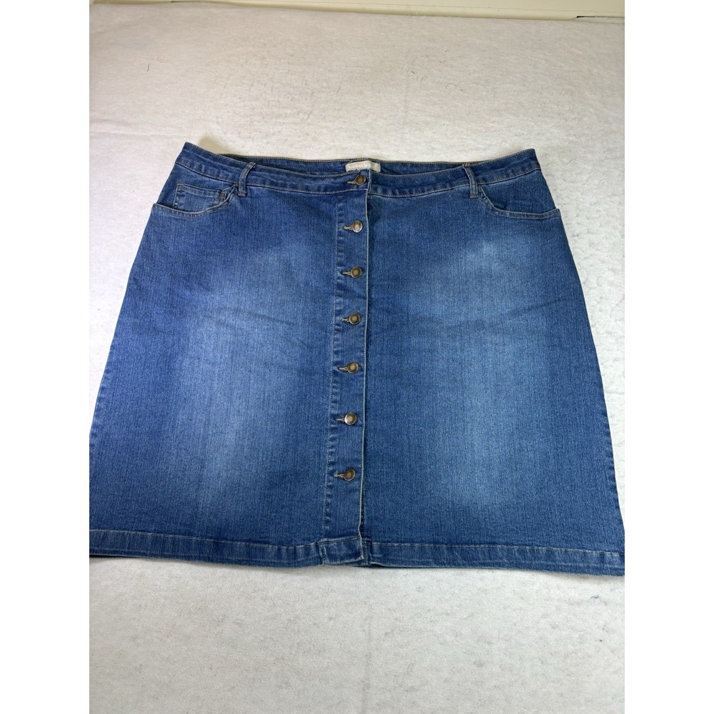Woman Within Denim Skirt Women's 24W Blue Stretch Knee Length Jean Midi Skirt